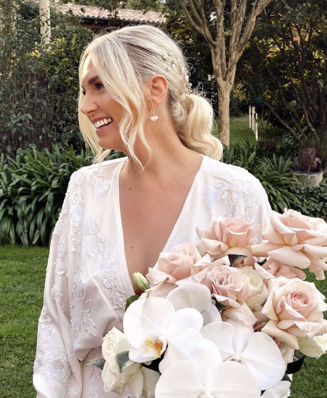 Quicksand Roses and Orchid Bridal Bouquet